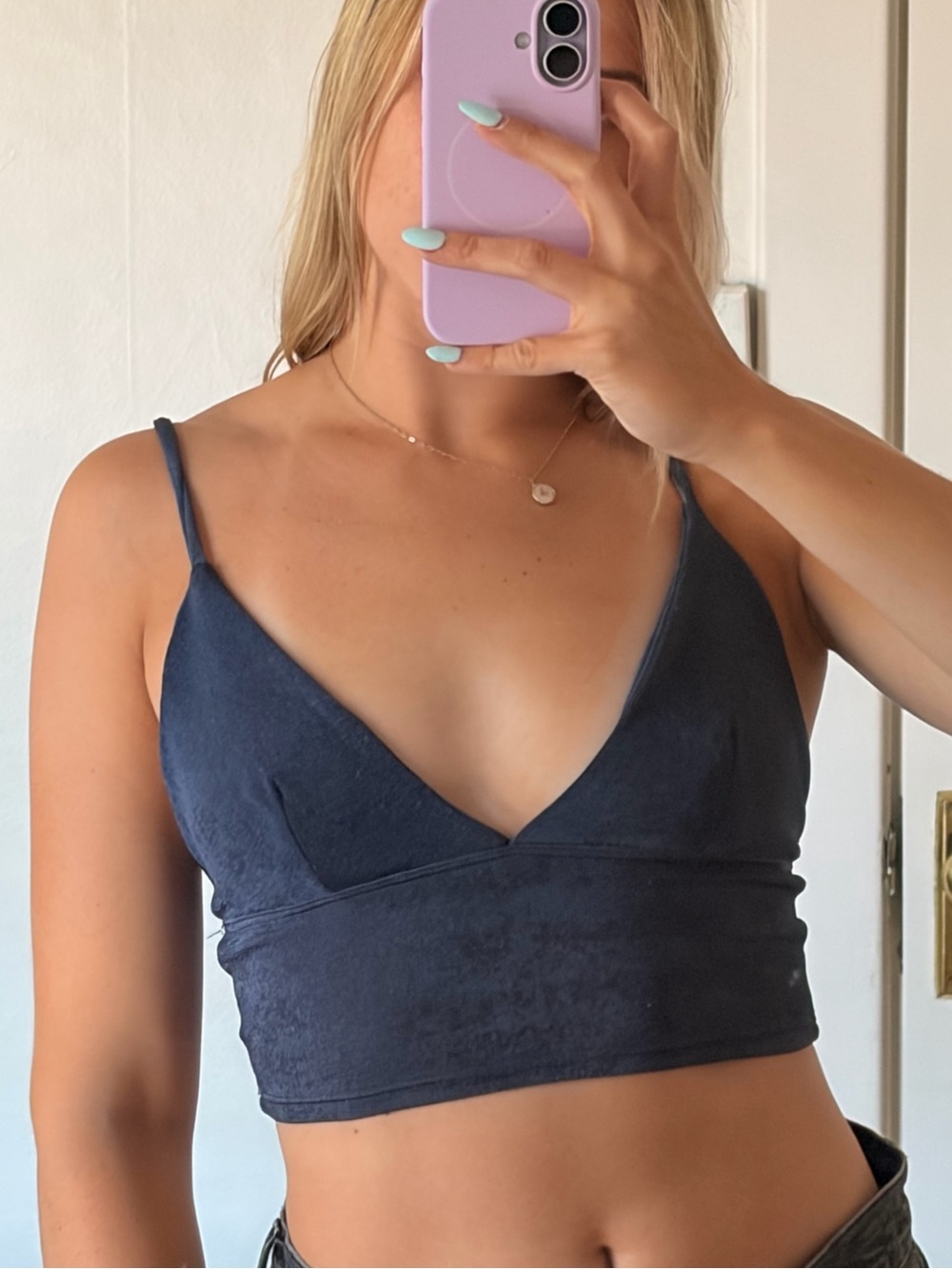 Urban outfitters shiny navy crop top